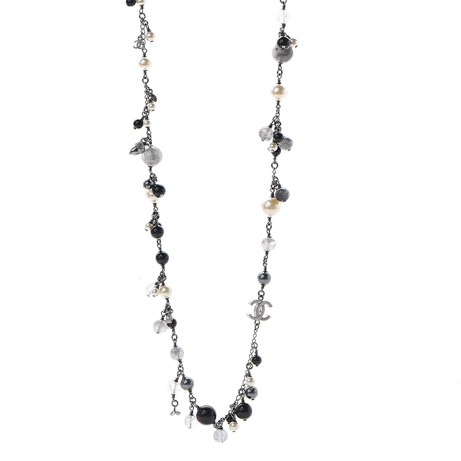 Chanel Pearl Crystal Bead CC Long Necklace Black 1 of 6