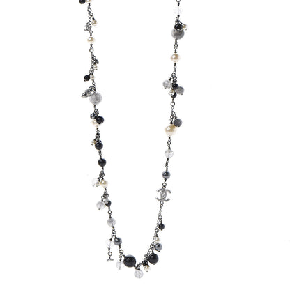 Chanel Pearl Crystal Bead CC Long Necklace Black 1 of 6