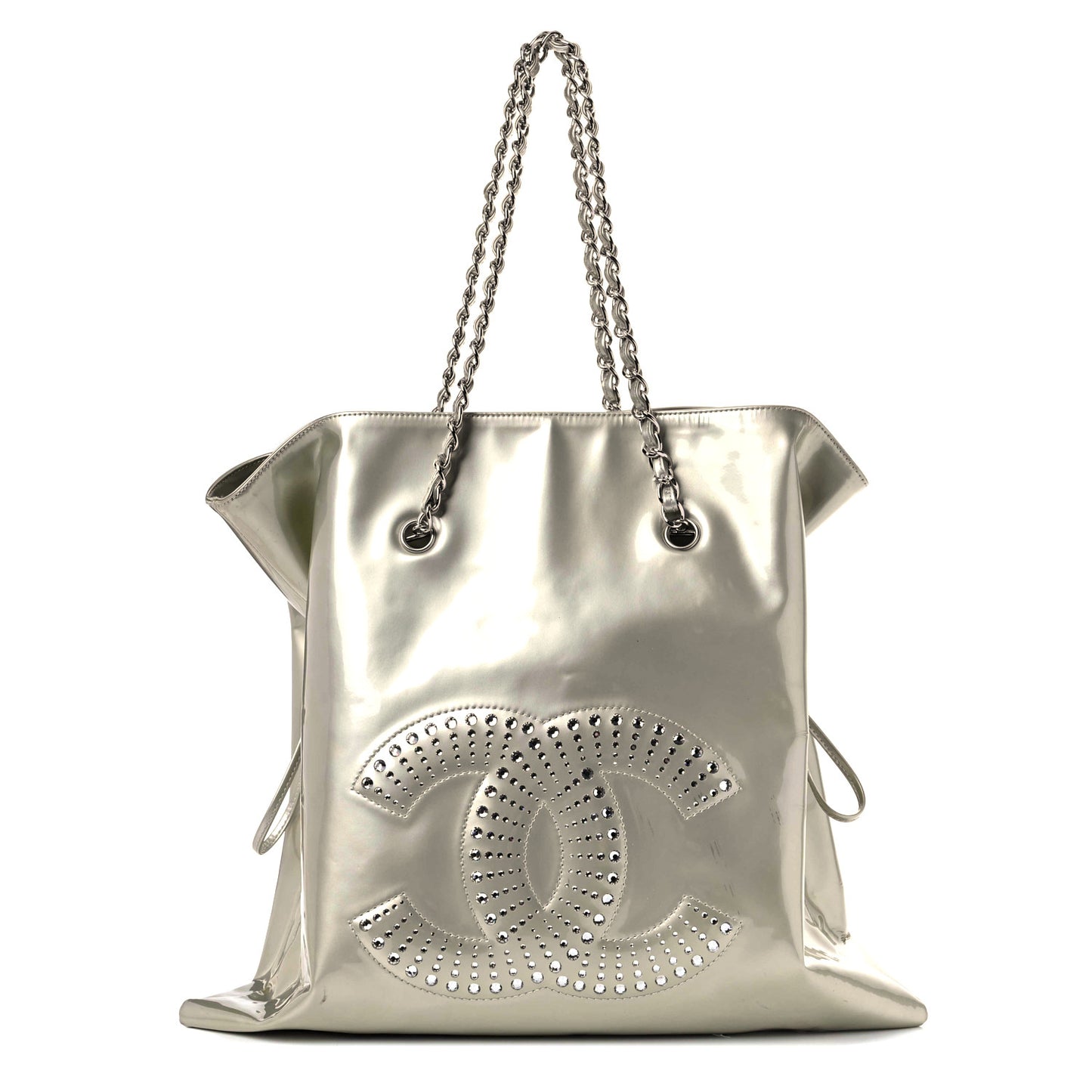 Patent Crystal Strass Bonbons Tote Silver