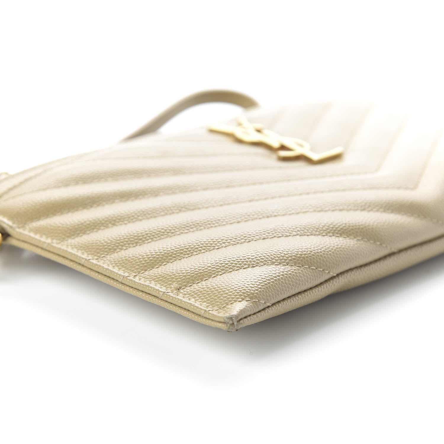 Saint Laurent Grain De Poudre Chevron Monogram Large Bill Pouch Cork 6 of 9