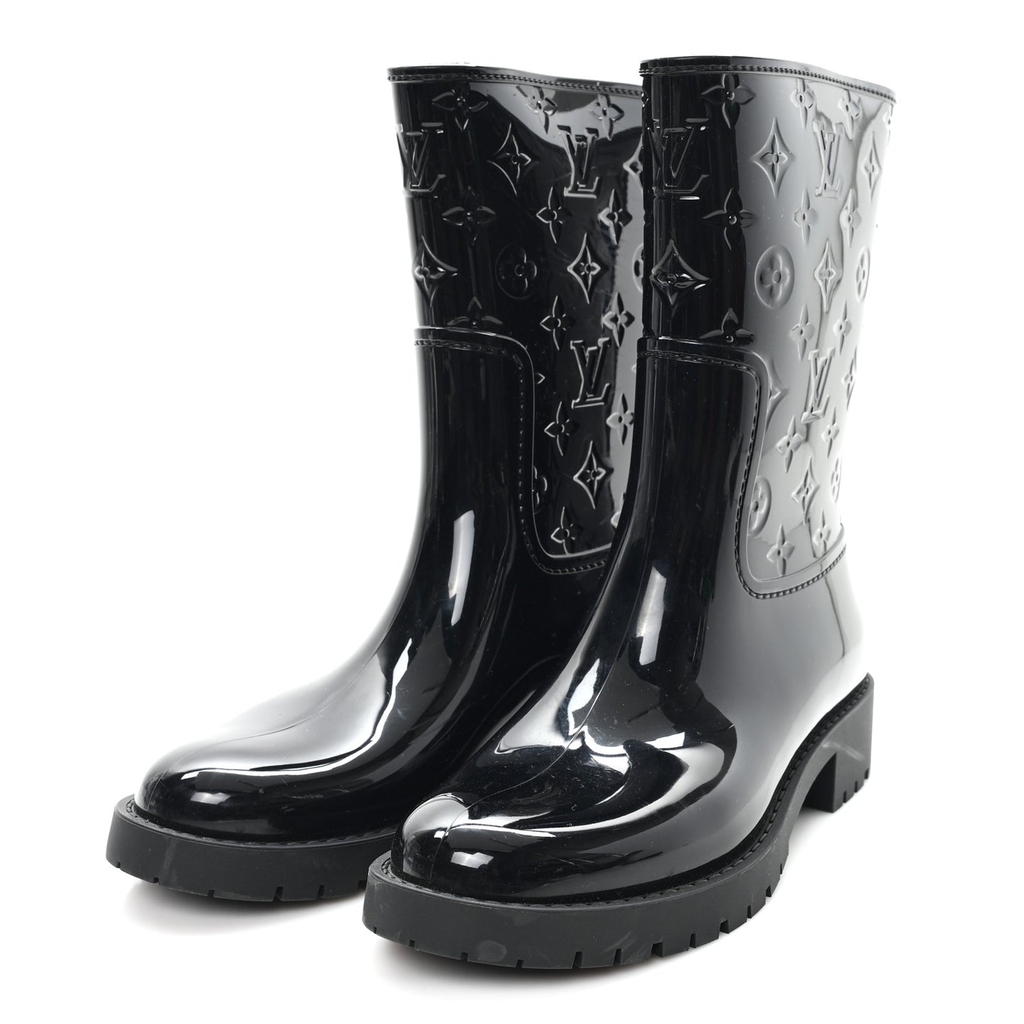 Rubber Embossed Monogram Drops Flat Half Boots 38 Black