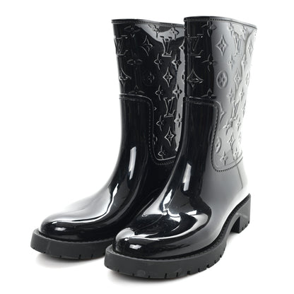 Louis Vuitton Rubber Embossed Monogram Drops Flat Half Boots 38 Black 4 of 8