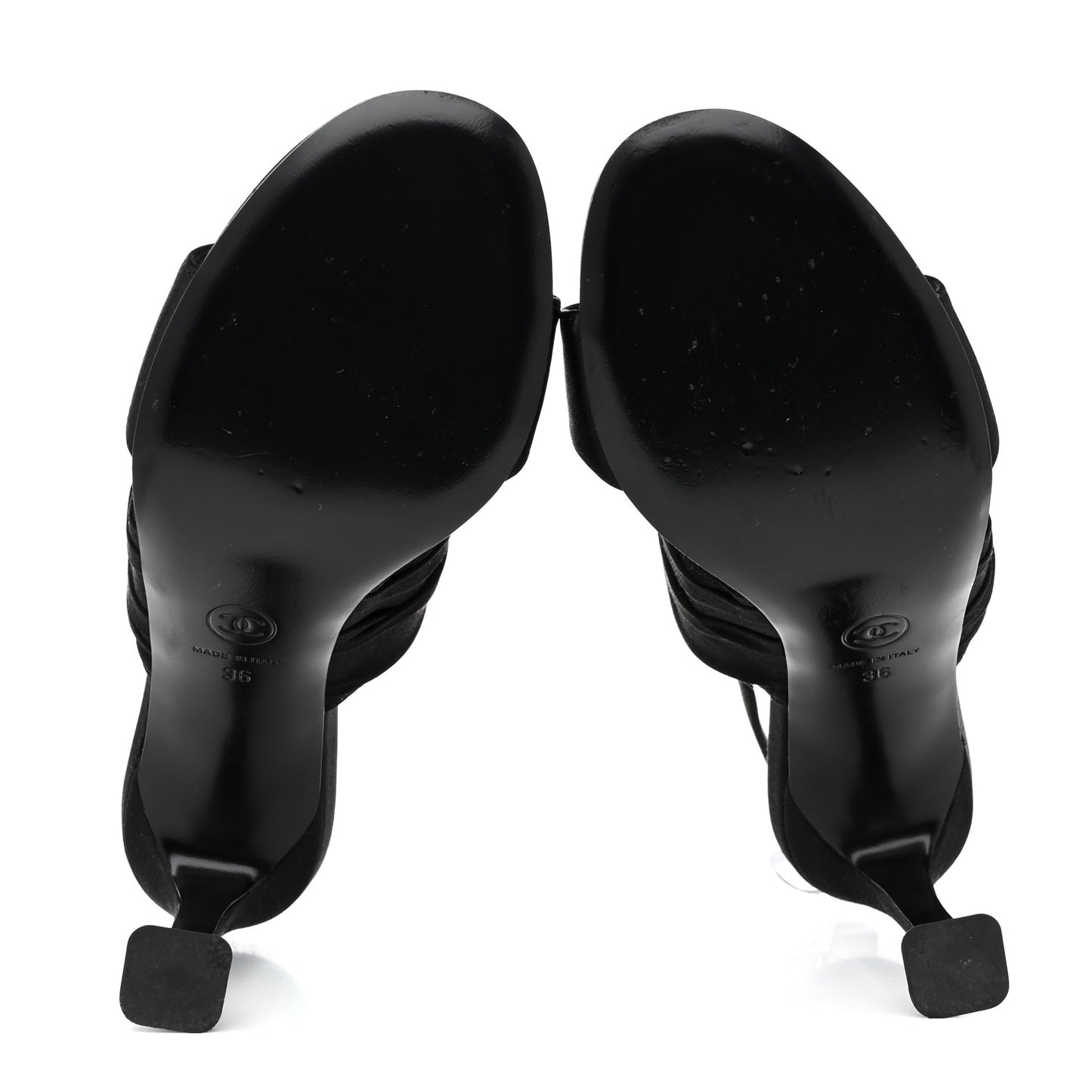 Satin Crystal Square CC Sandals 36 Black