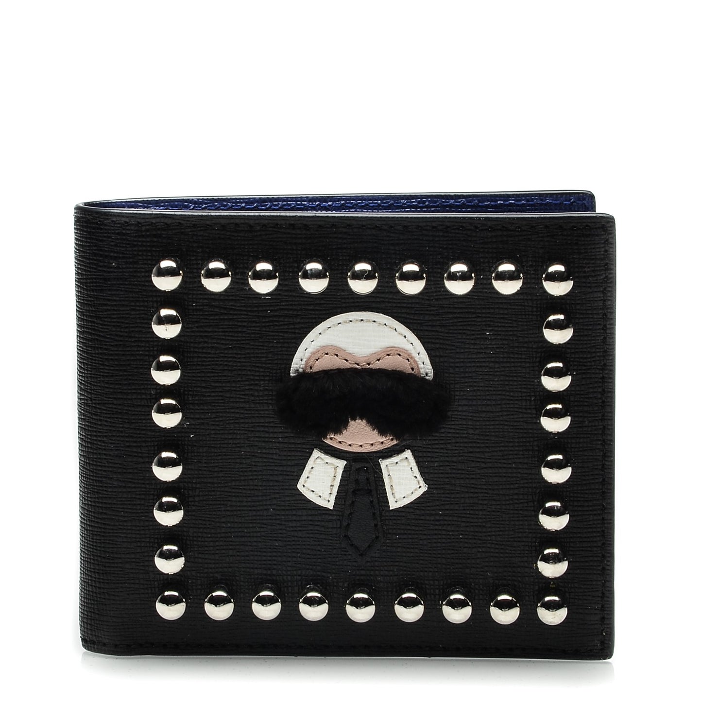 Vitello Elite Flamingo Mink Karlito Studded Bi-Fold Wallet Black White Plaster