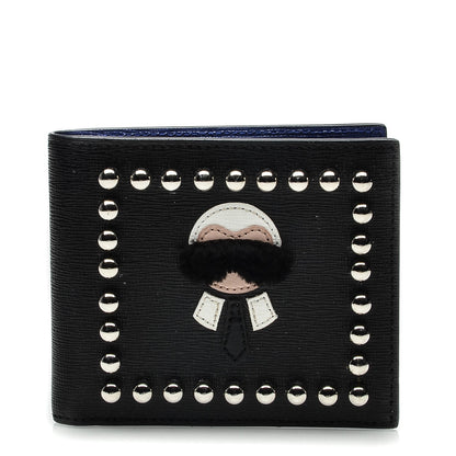 Fendi Vitello Elite Flamingo Mink Karlito Studded Bi-Fold Wallet Black White Plaster 1 of 9
