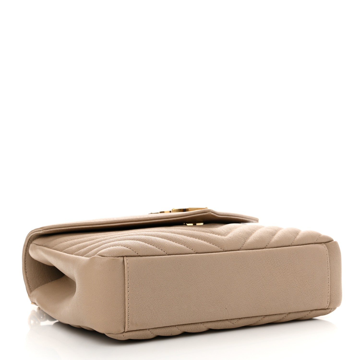 Saint Laurent Sheepskin Matelasse Chevron Monogram Medium College Bag Dark Beige 4 of 13