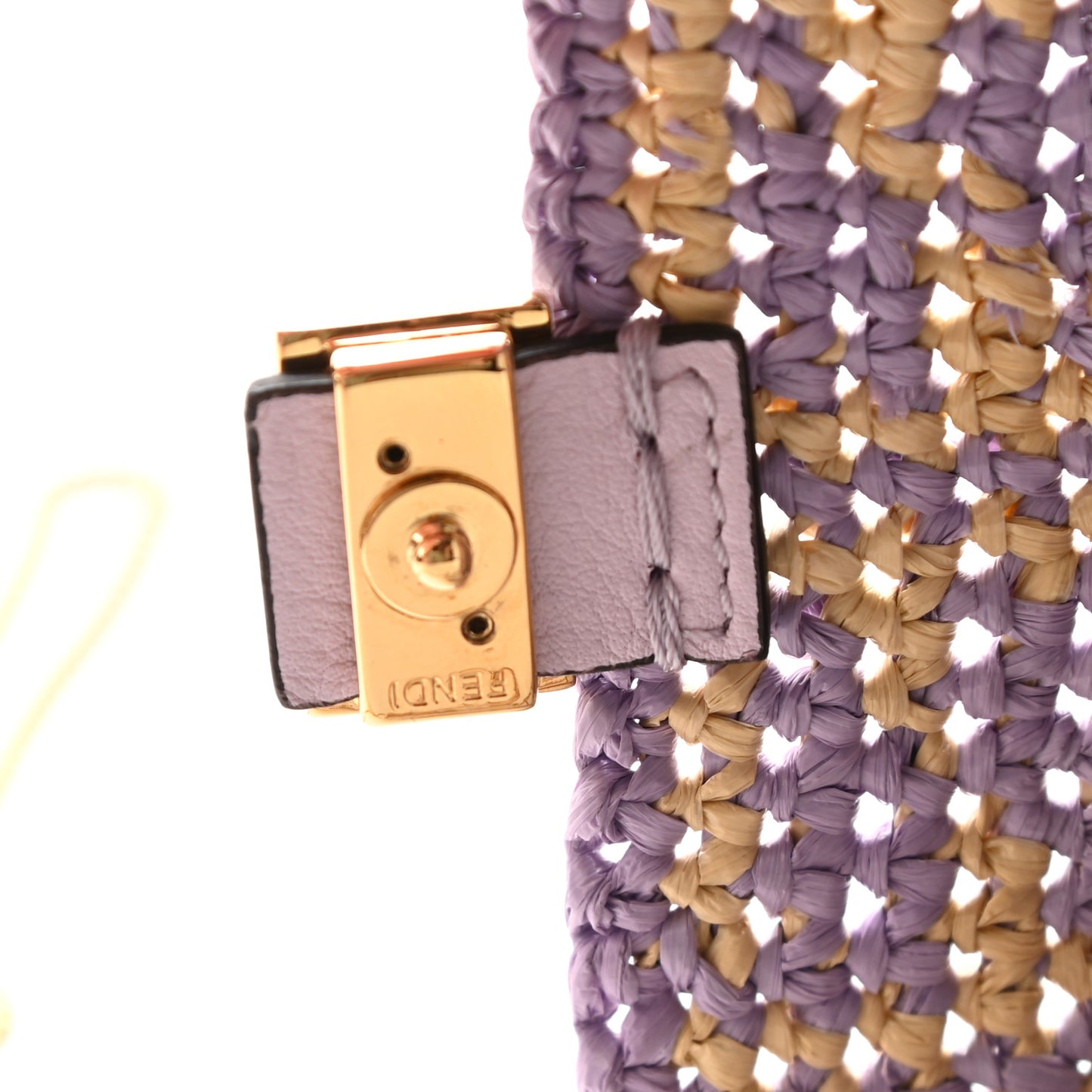 Raffia Vitello Seta FF Woven Nano Baguette Charm Anemone Natural