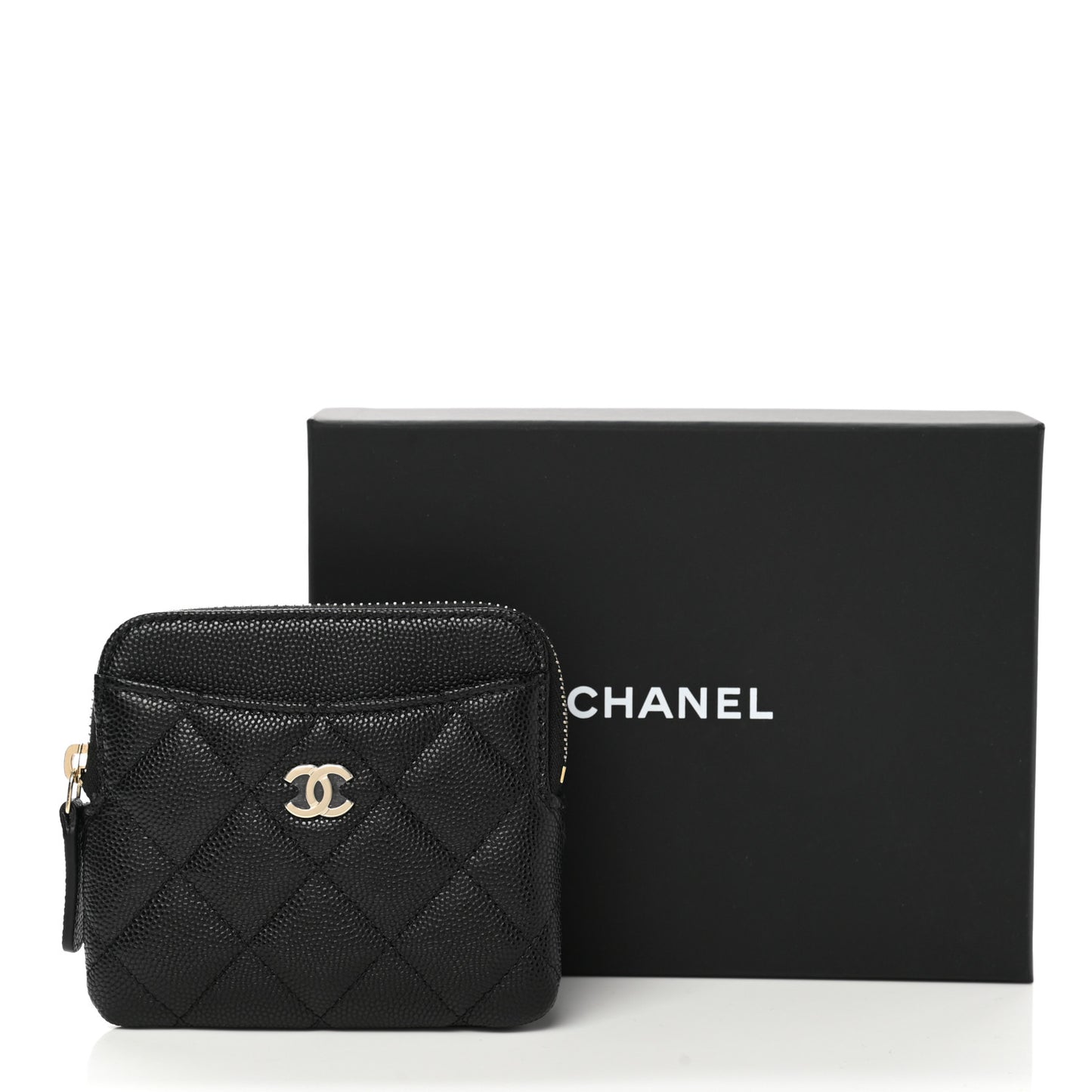 Caviar Quilted Zip Card Holder Wallet Black