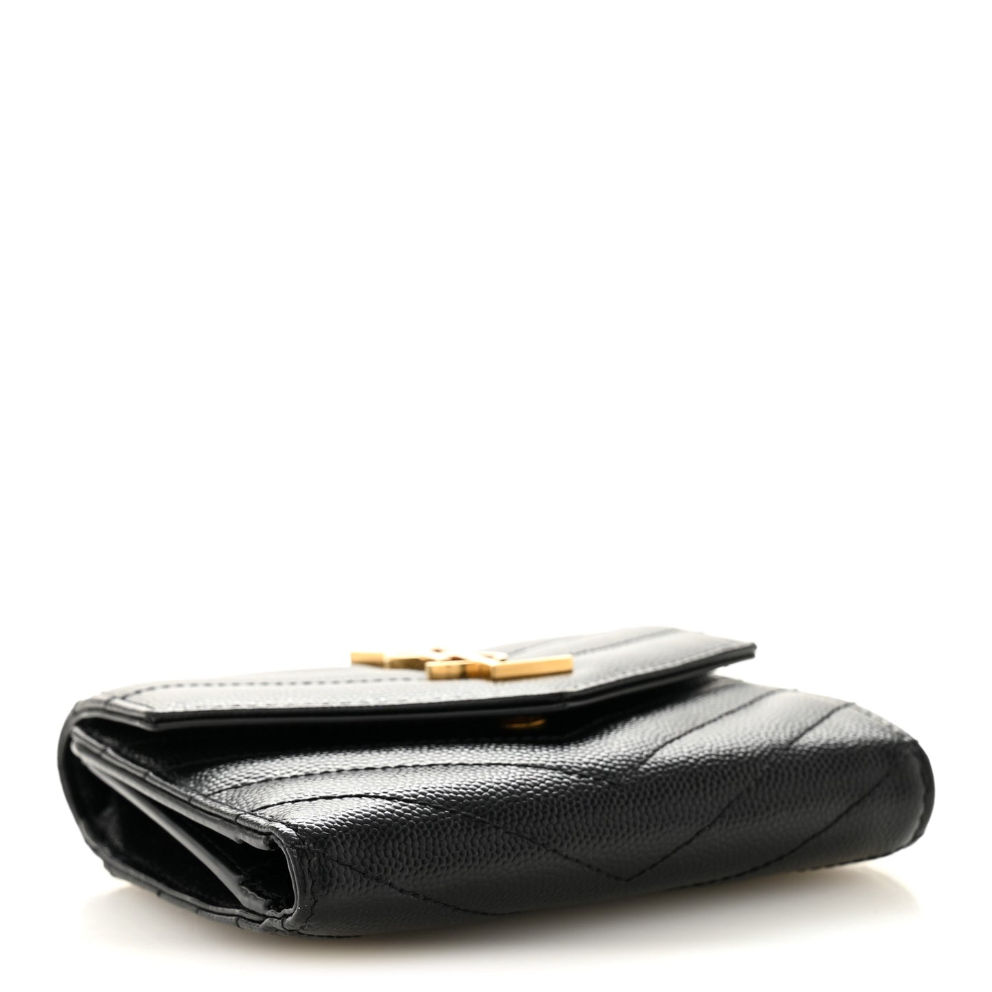 Grain De Poudre Matelasse Chevron Monogram Compact Tri Fold Wallet Black