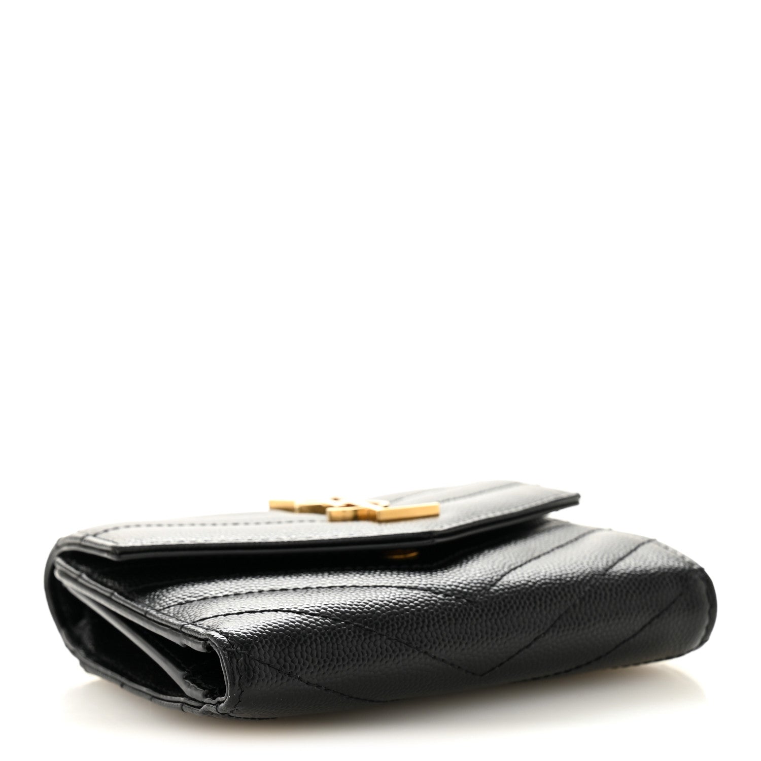 Saint Laurent Grain De Poudre Matelasse Chevron Monogram Compact Tri Fold Wallet Black 4 of 6