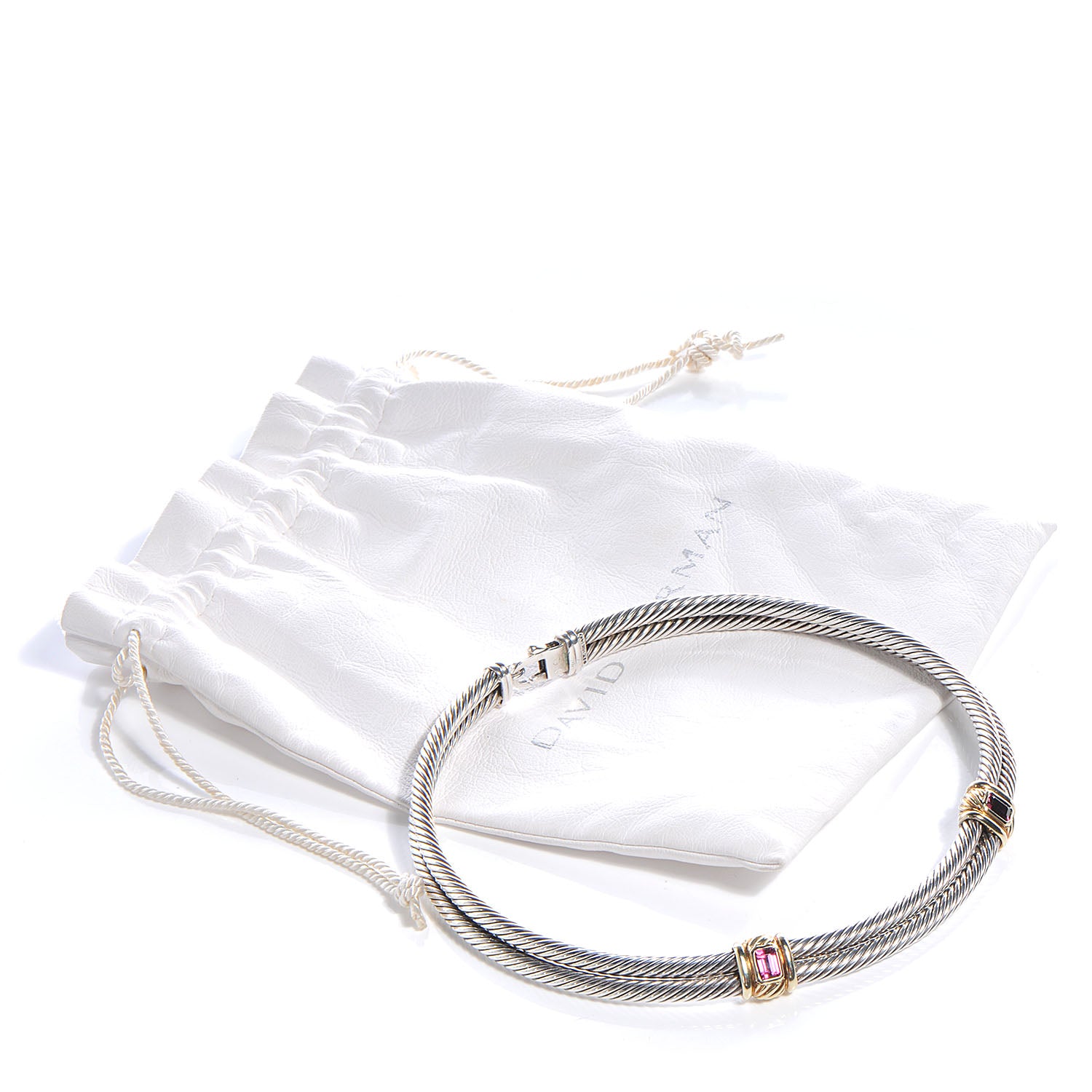 David Yurman 18k White Gold 14k Yellow Gold Pink Tourmaline Cable Choker 7 of 7