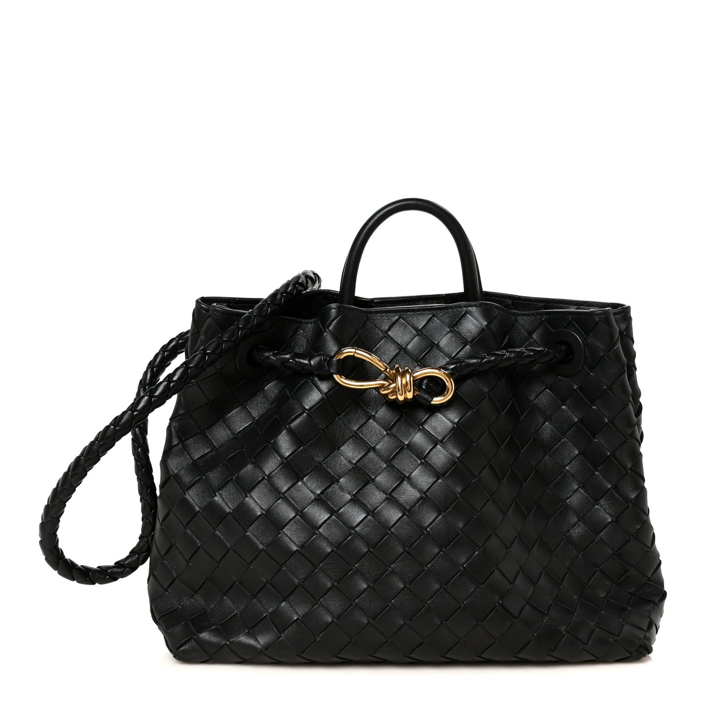 Nappa Intrecciato Medium Andiamo Shoulder Bag Black