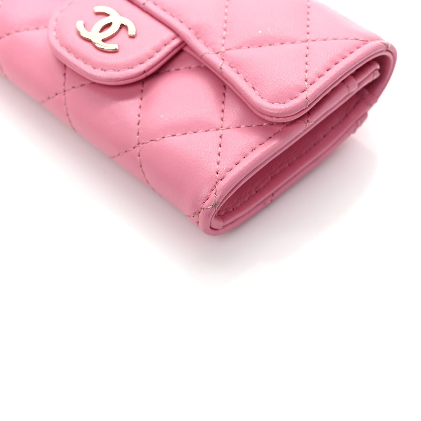 Lambskin Quilted Flap Card Holder Wallet Pink