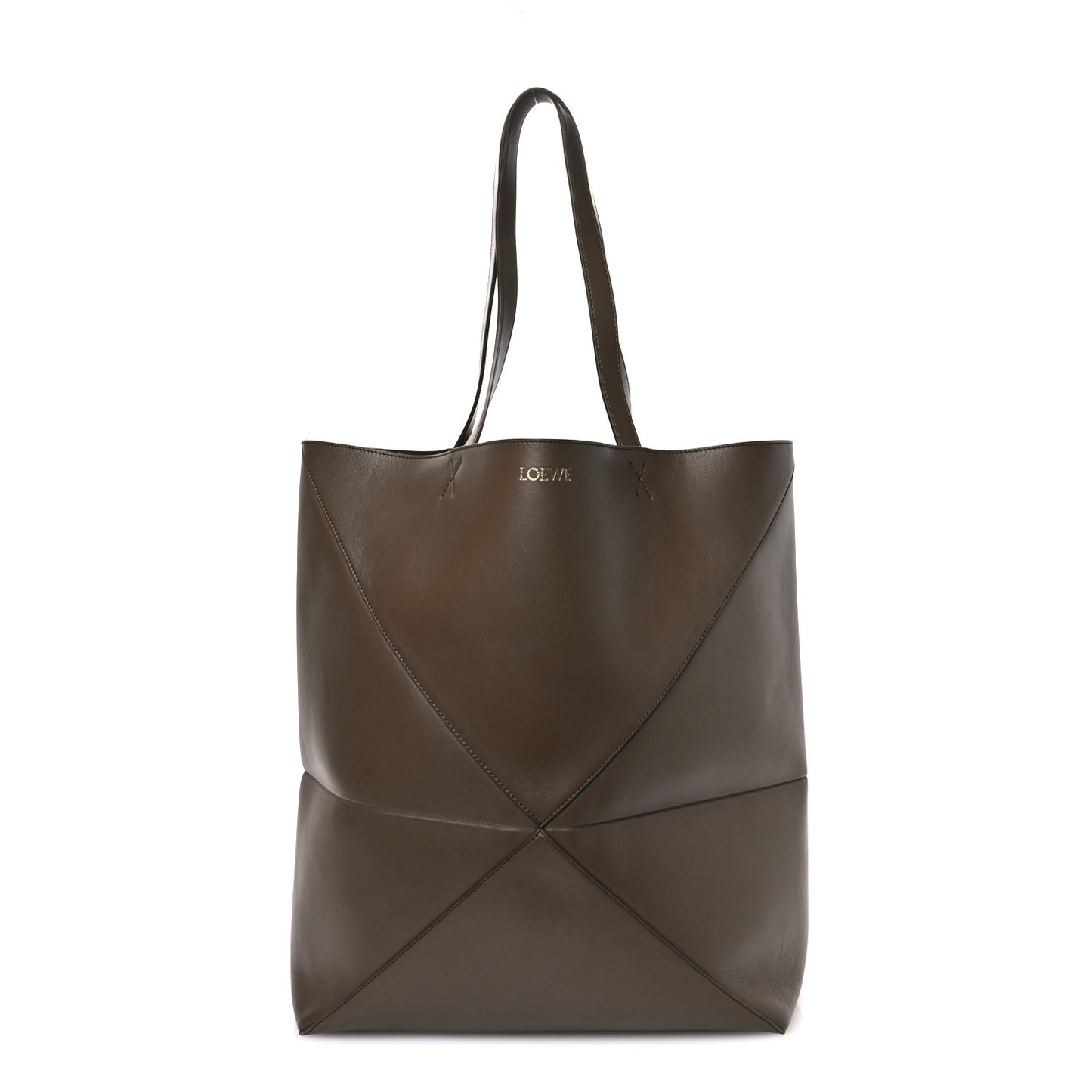 Shiny Calfskin Large Puzzle Fold Tote Khaki Green