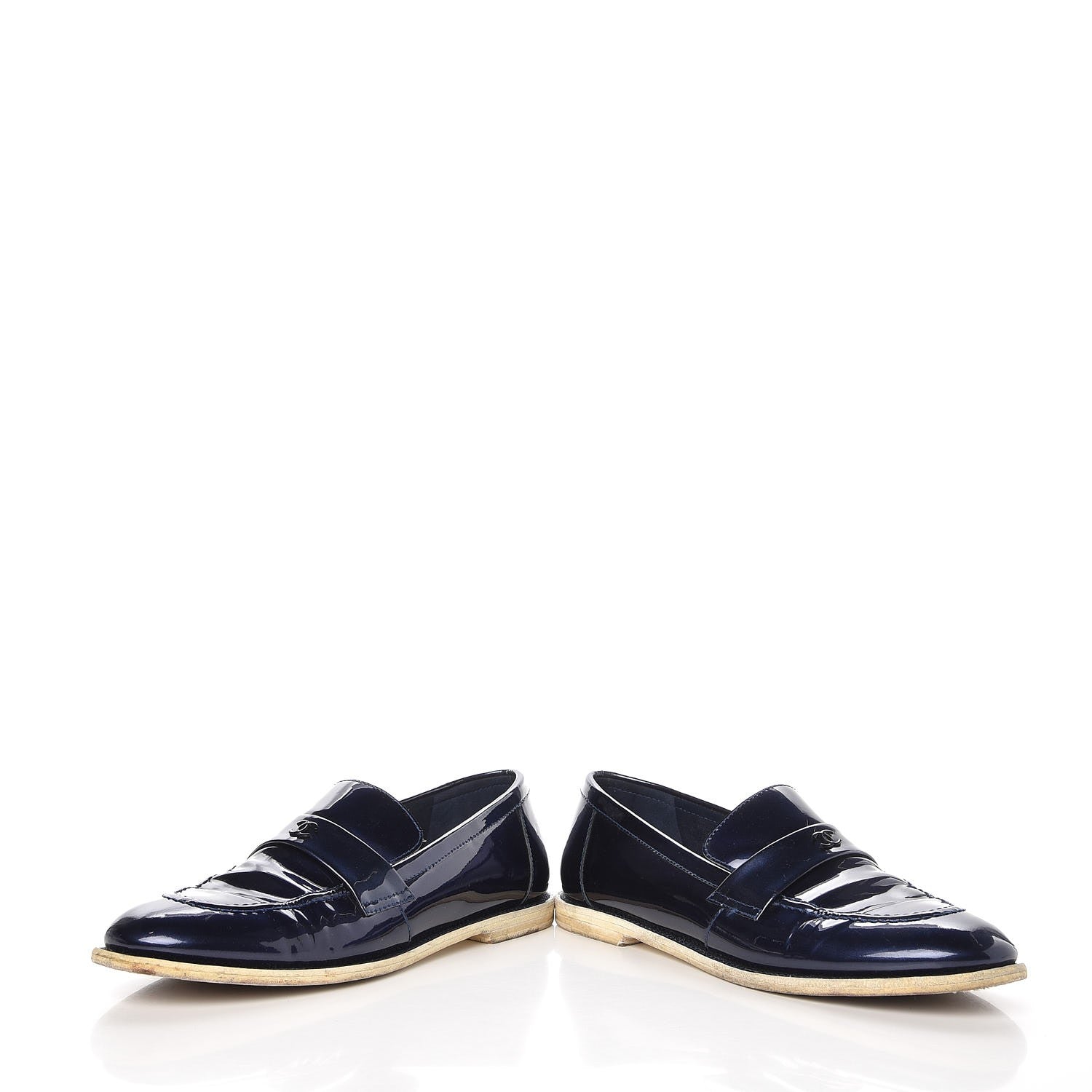 Chanel Patent CC Moccasin Loafers 40 Navy 6 of 12