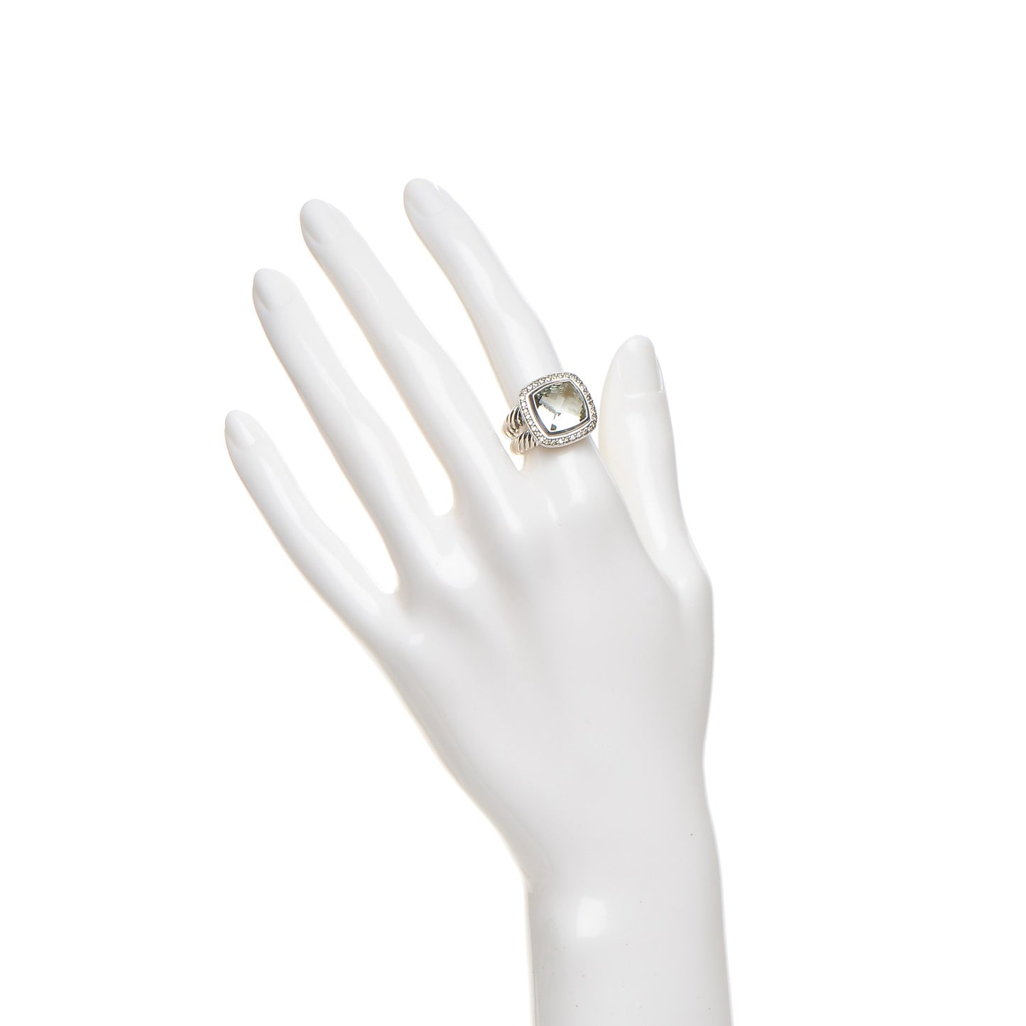 Sterling Silver Diamond Prasiolite 11mm Albion Ring 52 6