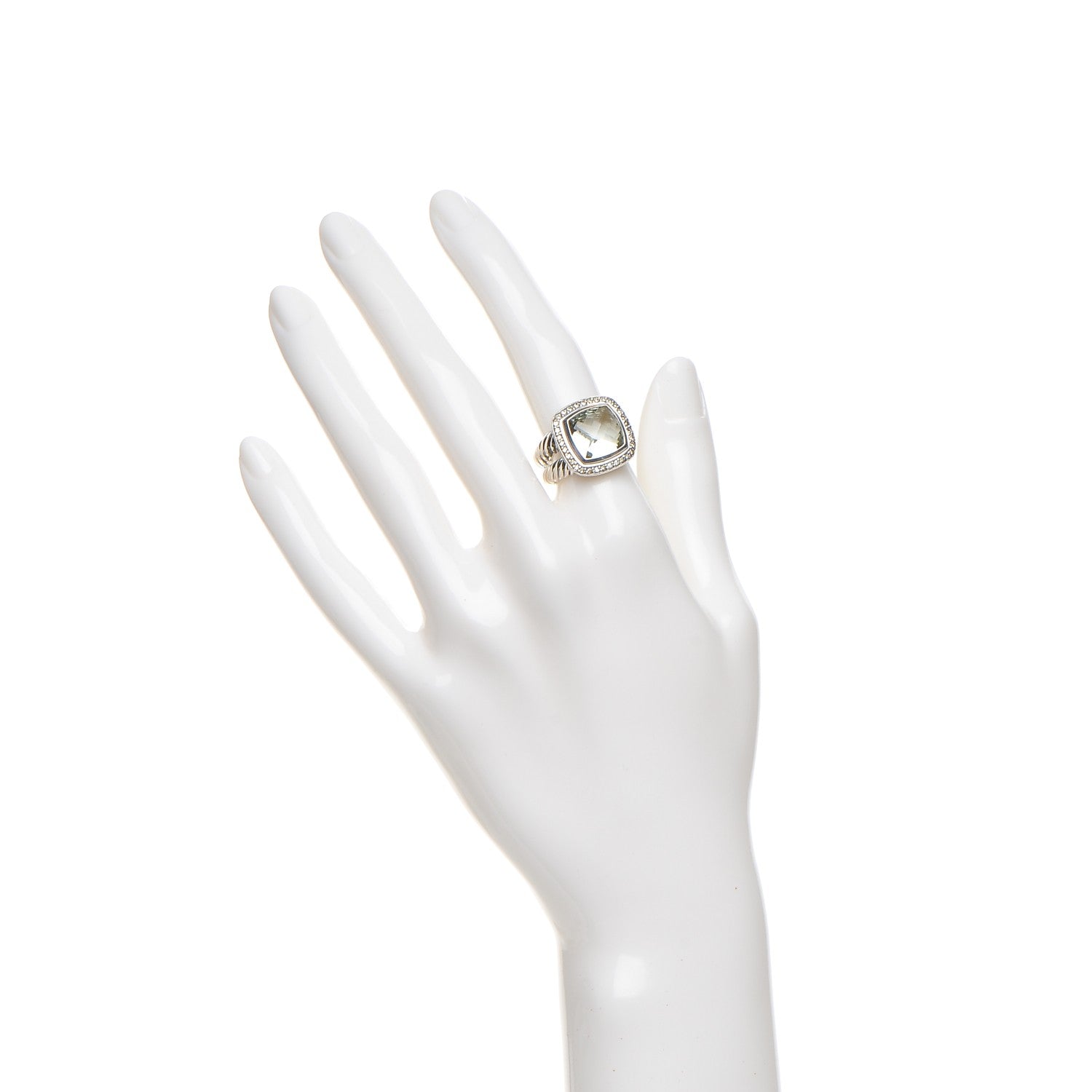 David Yurman Sterling Silver Diamond Prasiolite 11mm Albion Ring 52 6 2 of 6