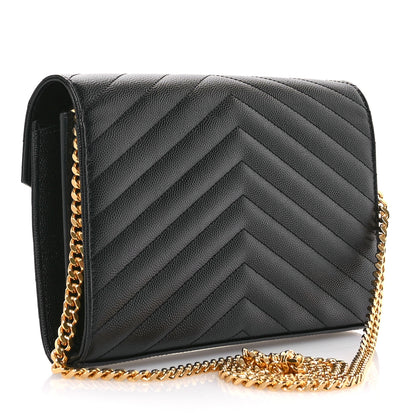 Saint Laurent Grain De Poudre Matelasse Chevron Monogram Chain Wallet Black 3 of 11