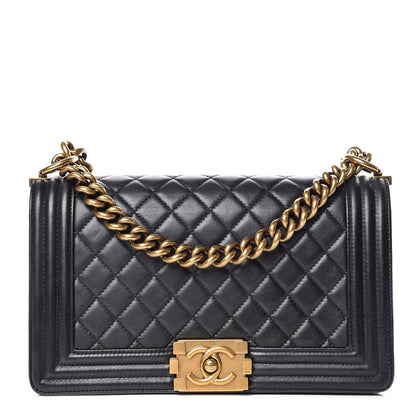Chanel Lambskin Quilted Medium Boy Flap Dark Navy Blue 1 of 15