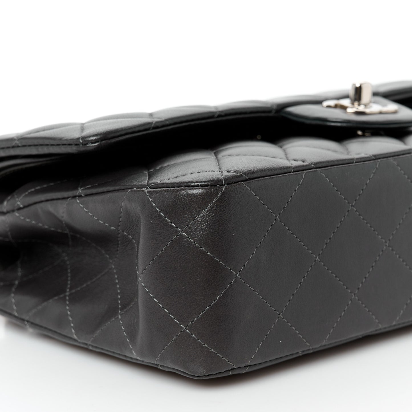 Lambskin Quilted Medium Double Flap Dark Grey