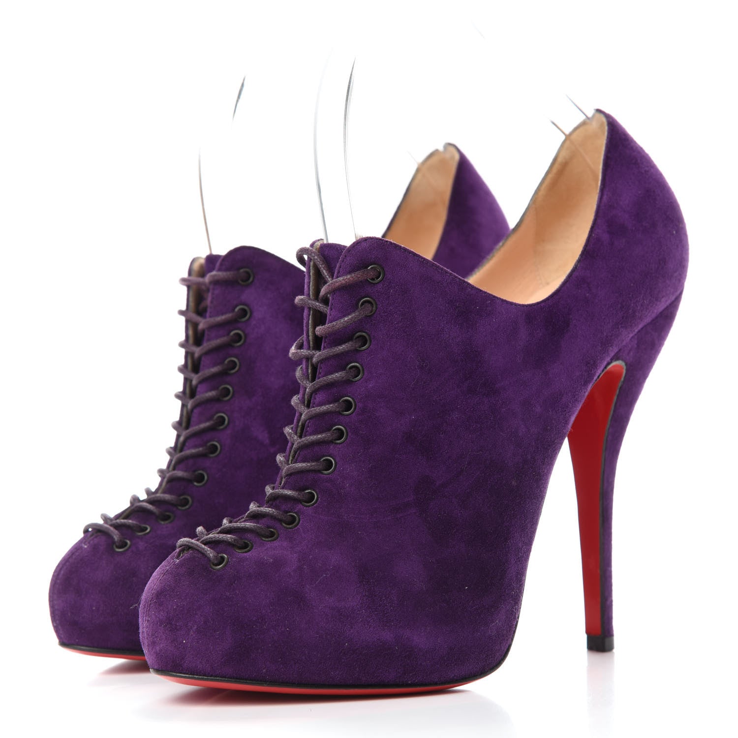 Christian Louboutin Veau Velours Lace Up Ankle Booties 39 Purple 3 of 7