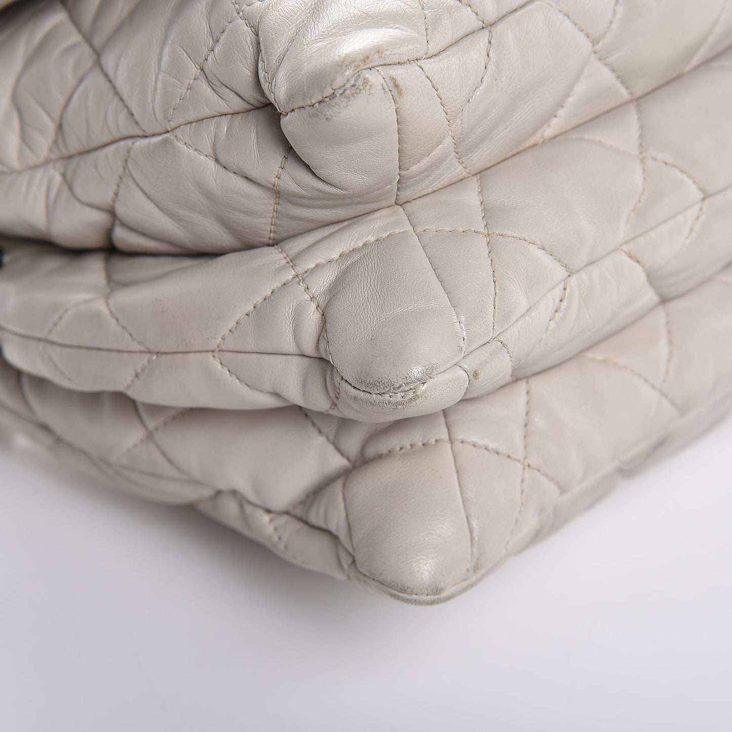 Lambskin Quilted 3 Accordion Flap Bag White