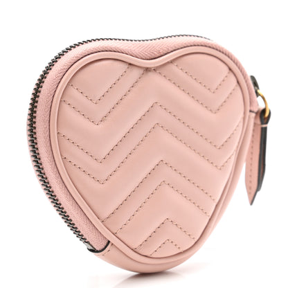 Gucci Calfskin Matelasse Chevron GG Marmont Heart Coin Purse Perfect Pink 3 of 7