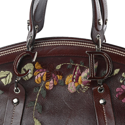 Christian Dior Grained Calfskin Romantic Flowers Frame Satchel Brown 10 of 10