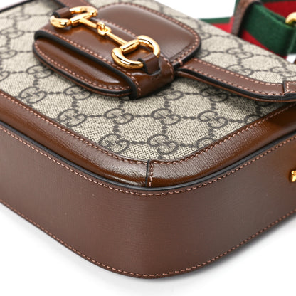 Gucci GG Supreme Monogram Azalea Calfskin Web Mini Horsebit 1955 Shoulder Bag Beige Ebony Brown Sugar 12 of 12