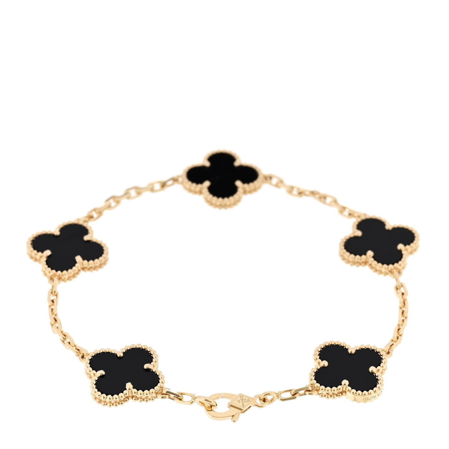 18K Yellow Gold Black Onyx 5 Motifs Vintage Alhambra Bracelet