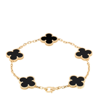 Van Cleef & Arpels 18K Yellow Gold Black Onyx 5 Motifs Vintage Alhambra Bracelet 2 of 6