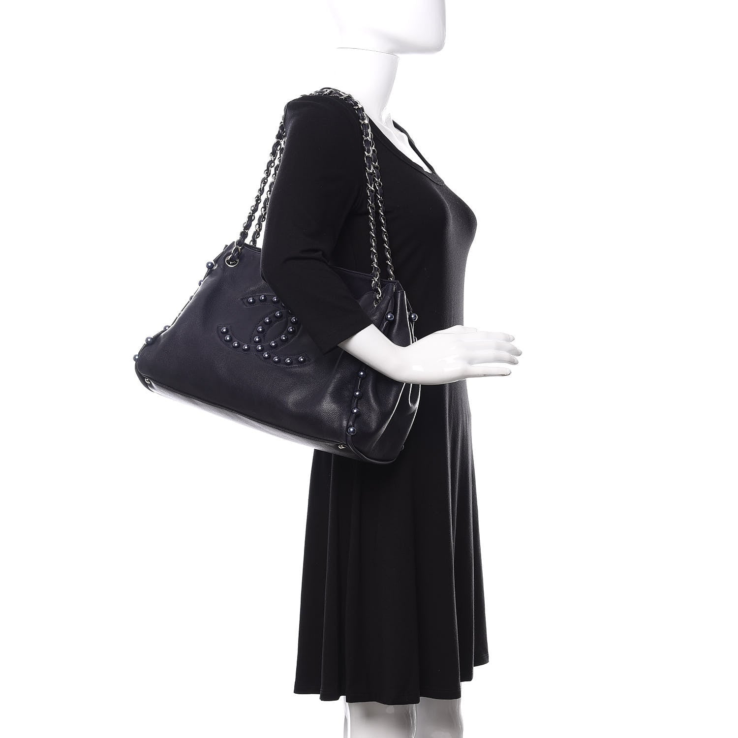 Chanel Lambskin Pearl Obsession Tote Navy 2 of 10