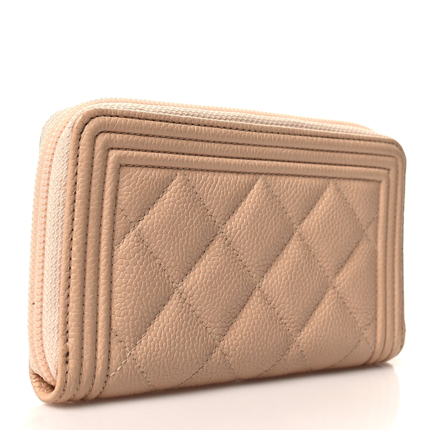 Caviar Quilted Small Boy Zip Around Wallet Beige