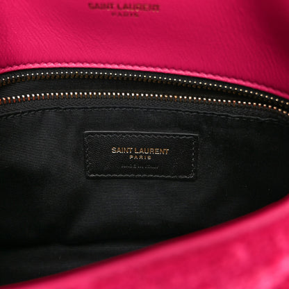 Saint Laurent Boucle Tweed Quilted Toy Loulou Puffer Monogram Chain Satchel Magenta 6 of 9