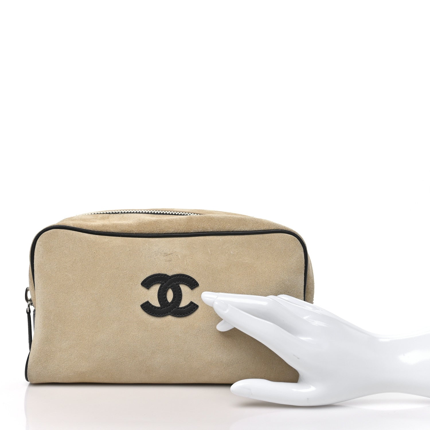 Chanel Suede Calfskin Large Zipped Pouch Beige 2 of 10
