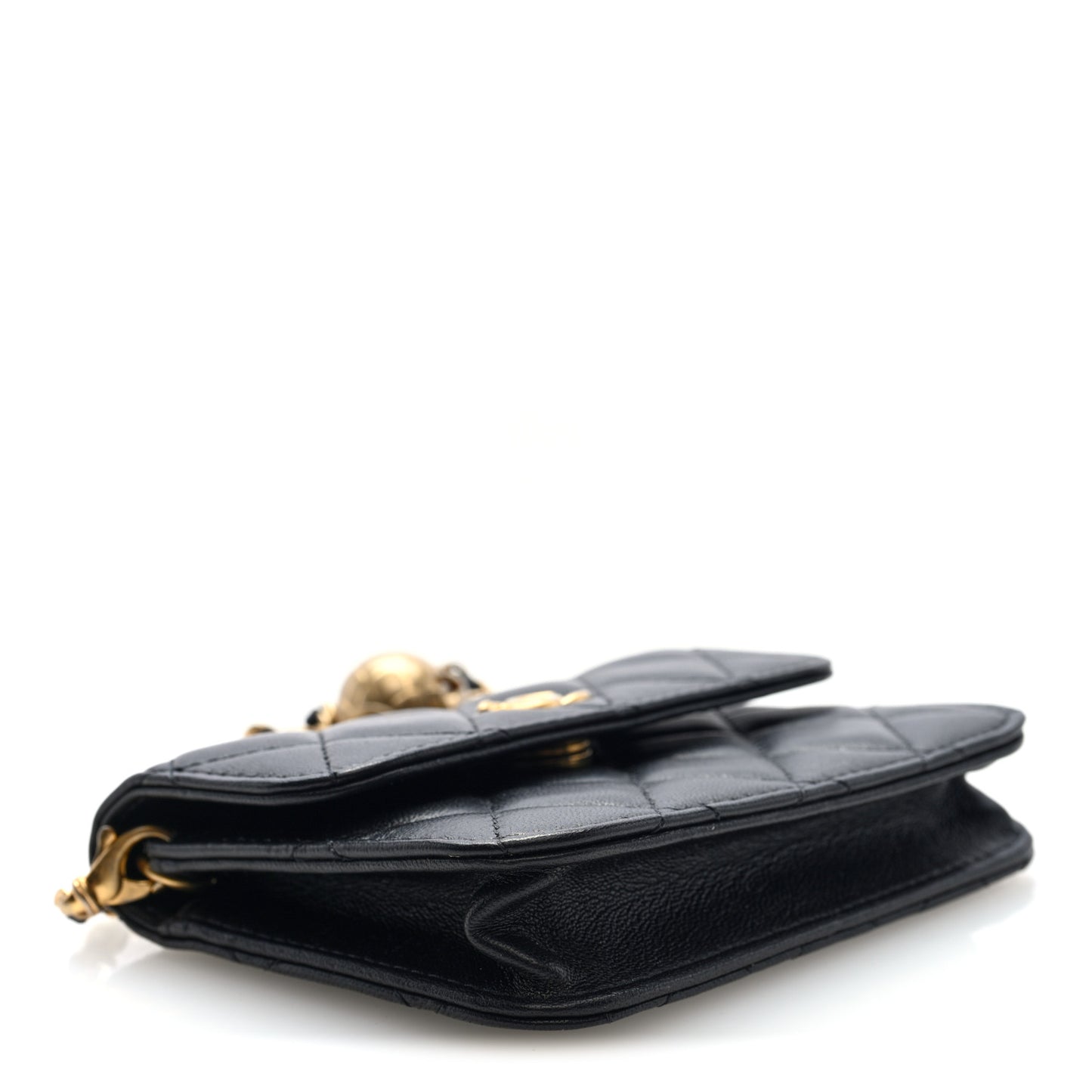 Lambskin Quilted Pearl Crush Flap With Chain Black