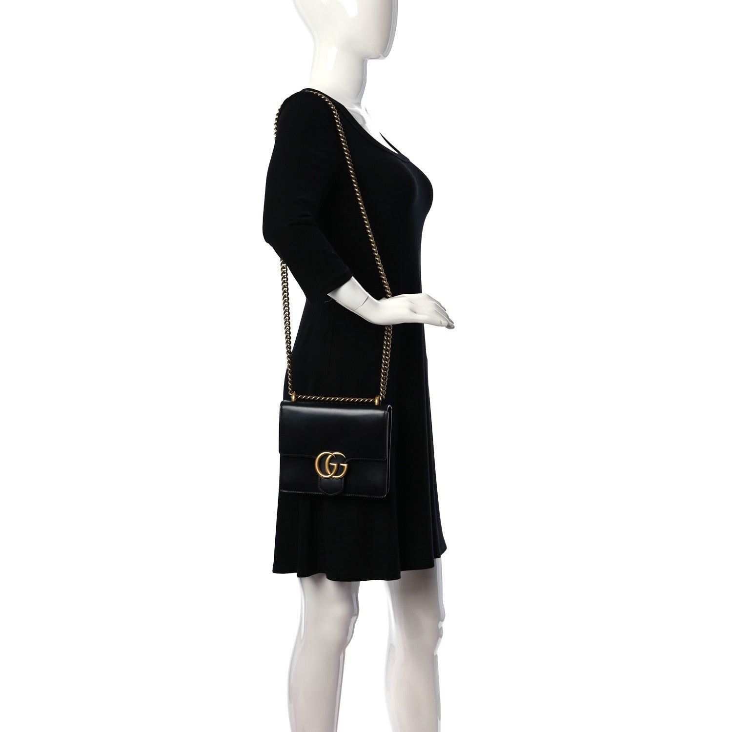 Gucci Knight Calfskin Small GG Marmont Chain Handle Bag Black 2 of 18