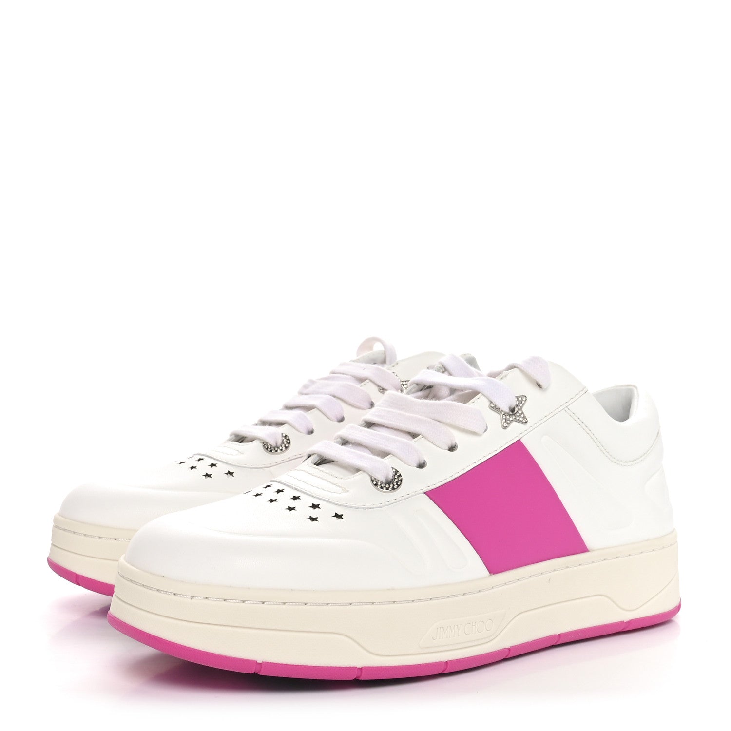 Jimmy Choo Calfskin Vinyl Striped Hawaii Flatform Sneakers 39.5 White Fuchsia 4 of 10