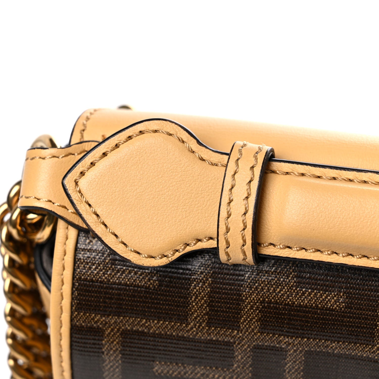 Fendi Vitello Grace Glazed Fabric FF 1974 Double F Shoulder Bag Alchemy Mogano Panna 15 of 16