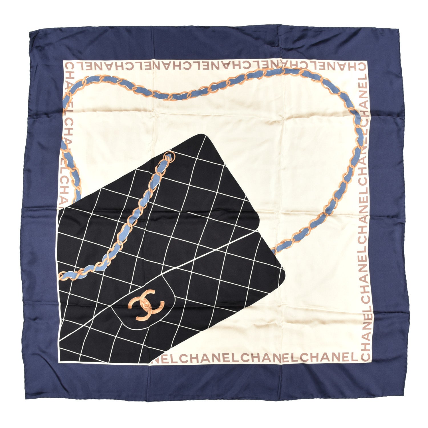 Chanel Silk CC Square Scarf Ivory Navy 1 of 3