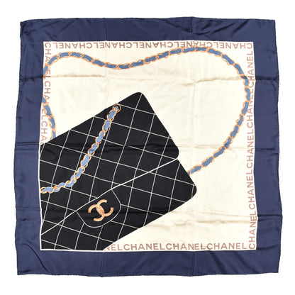 Chanel Silk CC Square Scarf Ivory Navy 1 of 3