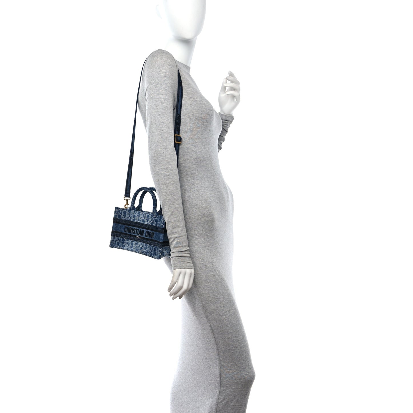 Denim Oblique Mini Book Tote With Strap Blue