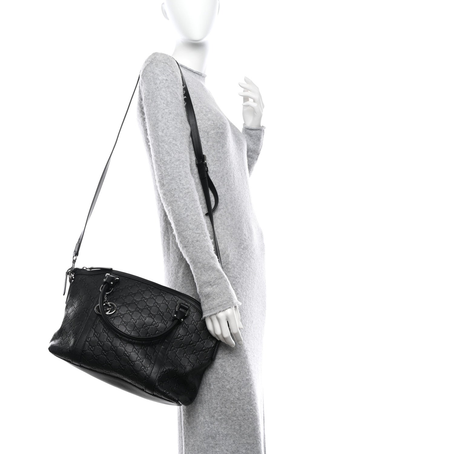 Gucci Guccissima Medium GG Charm Dome Satchel Black 2 of 10