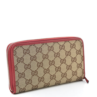 Gucci Monogram Dollar Calfskin Zip Around Wallet Beige Ebony Rosso 3 of 8