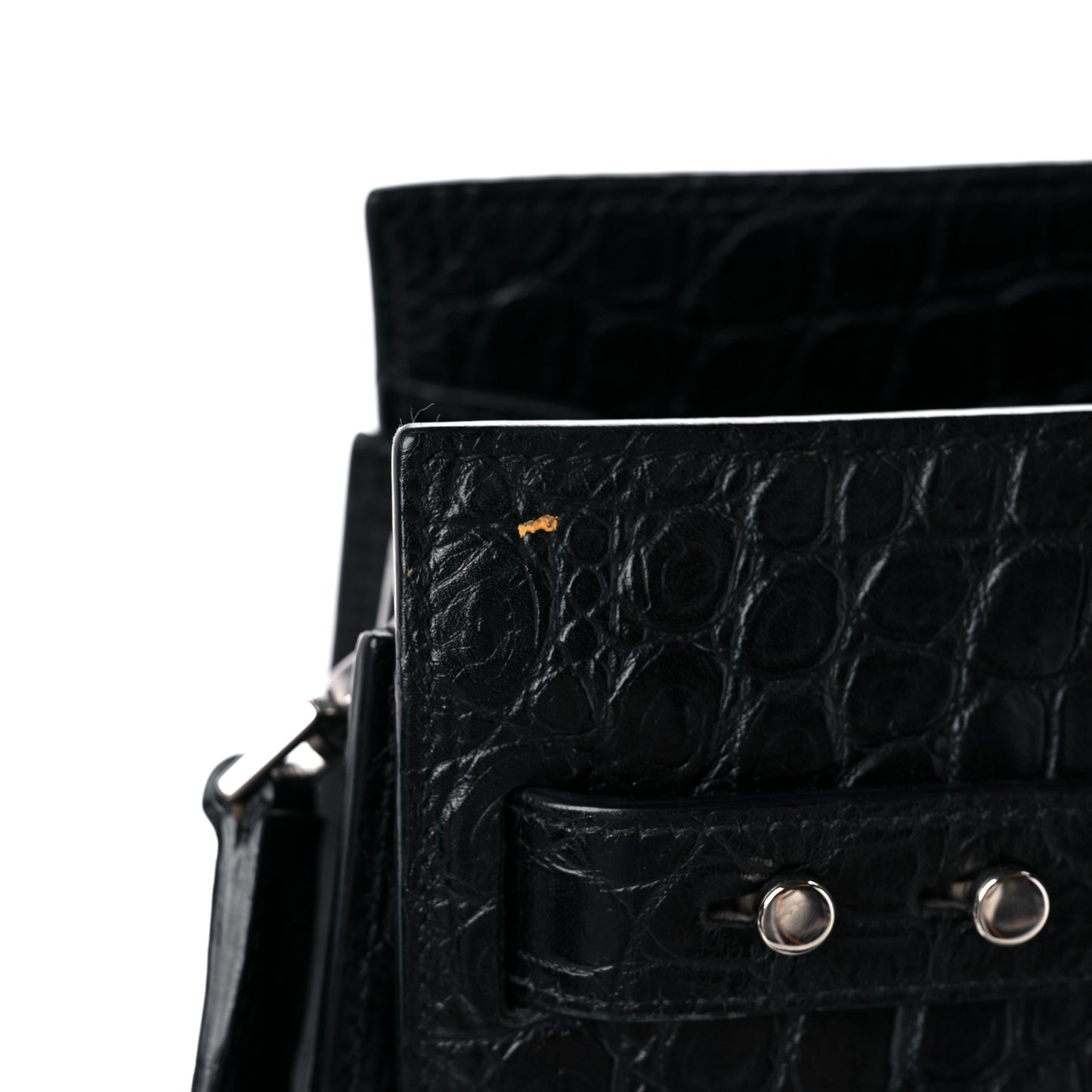 Calfskin Crocodile Embossed Small Supple Sac de Jour Black