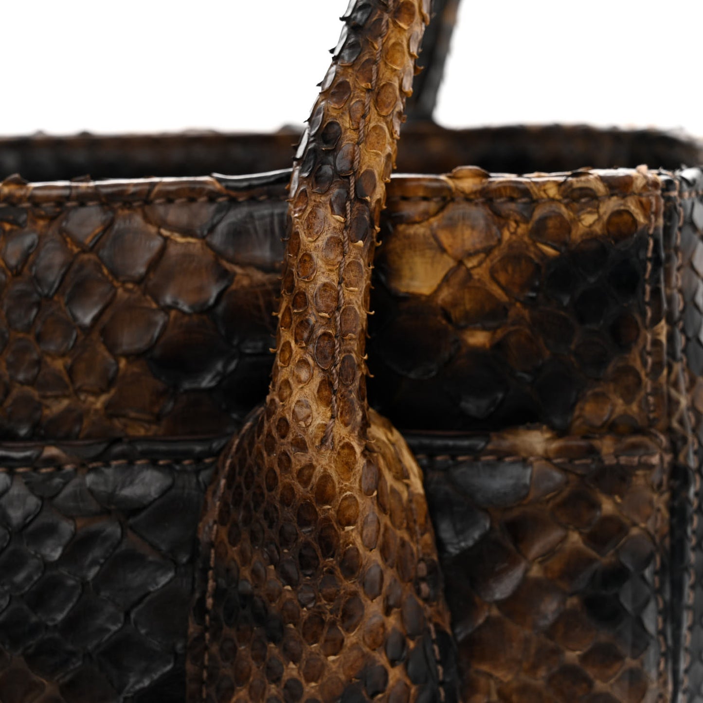 Snakeskin Executive Cerf Shopper Tote Dark Brown