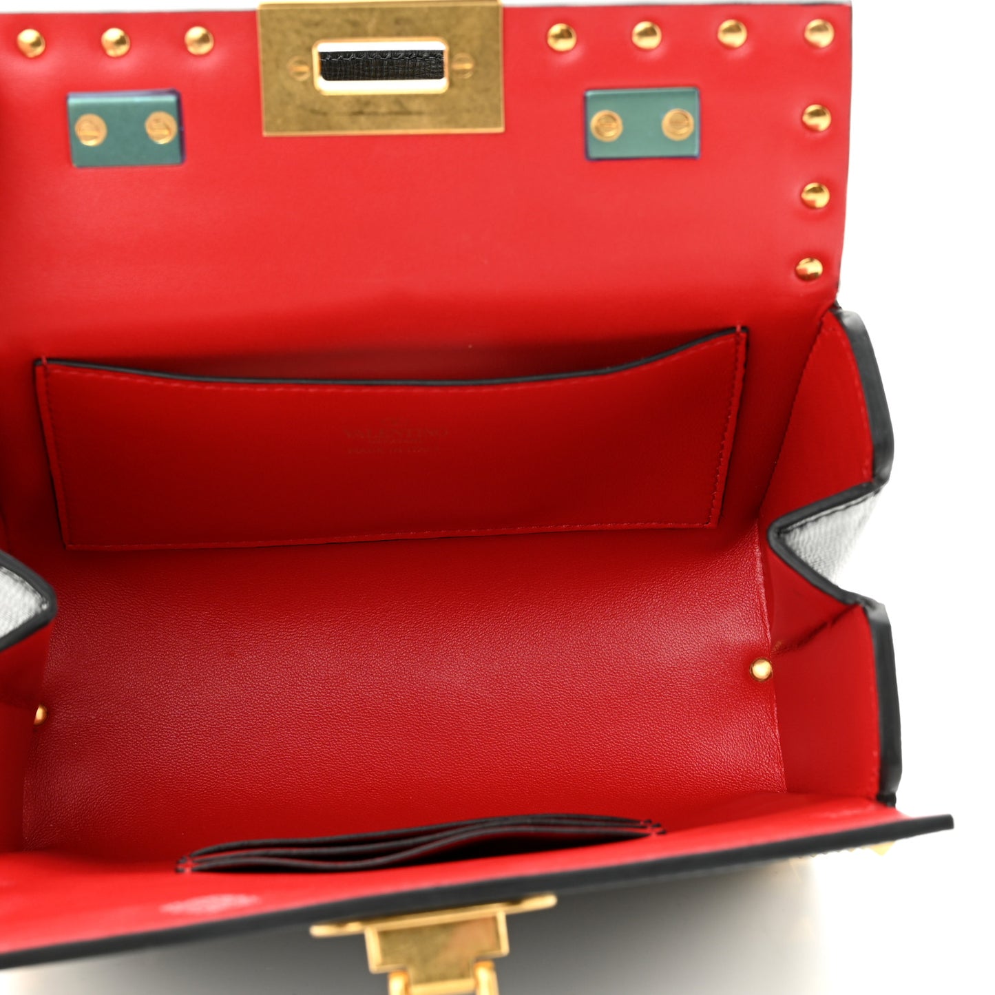 Grainy Calfskin Rockstud Alcove Box Top-Handle Bag Black