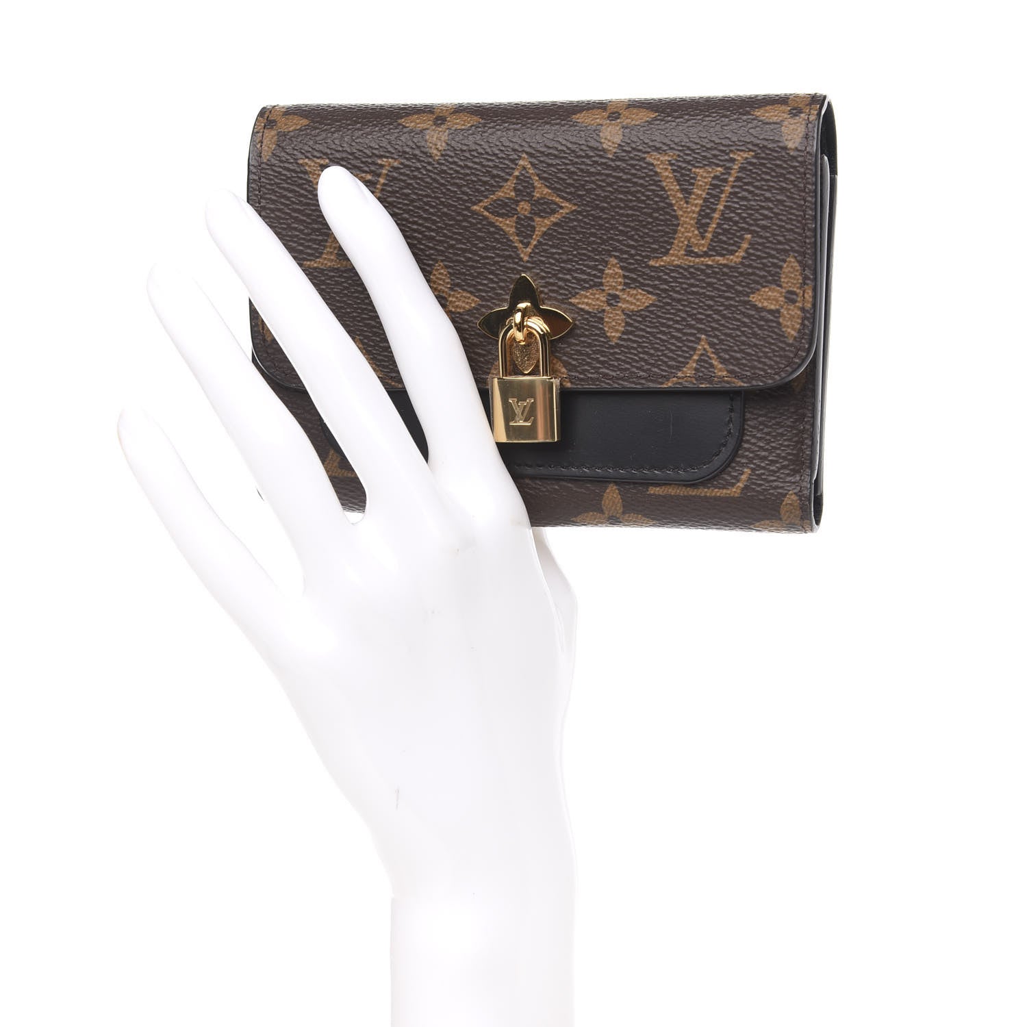 Louis Vuitton Monogram Flower Lock Compact Wallet Black 2 of 10