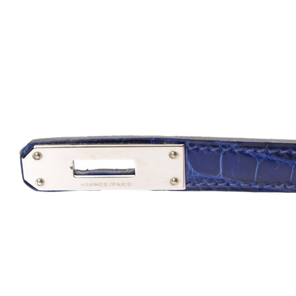 Hermes Shiny Niloticus Crocodile Kelly Cut Pochette Bleu Electrique 19 of 29