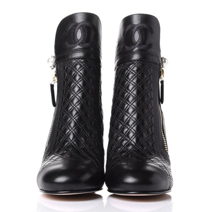 Chanel Lambskin Quilted Pearl CC Cap Toe Short Boots 39.5 Black 2 of 11
